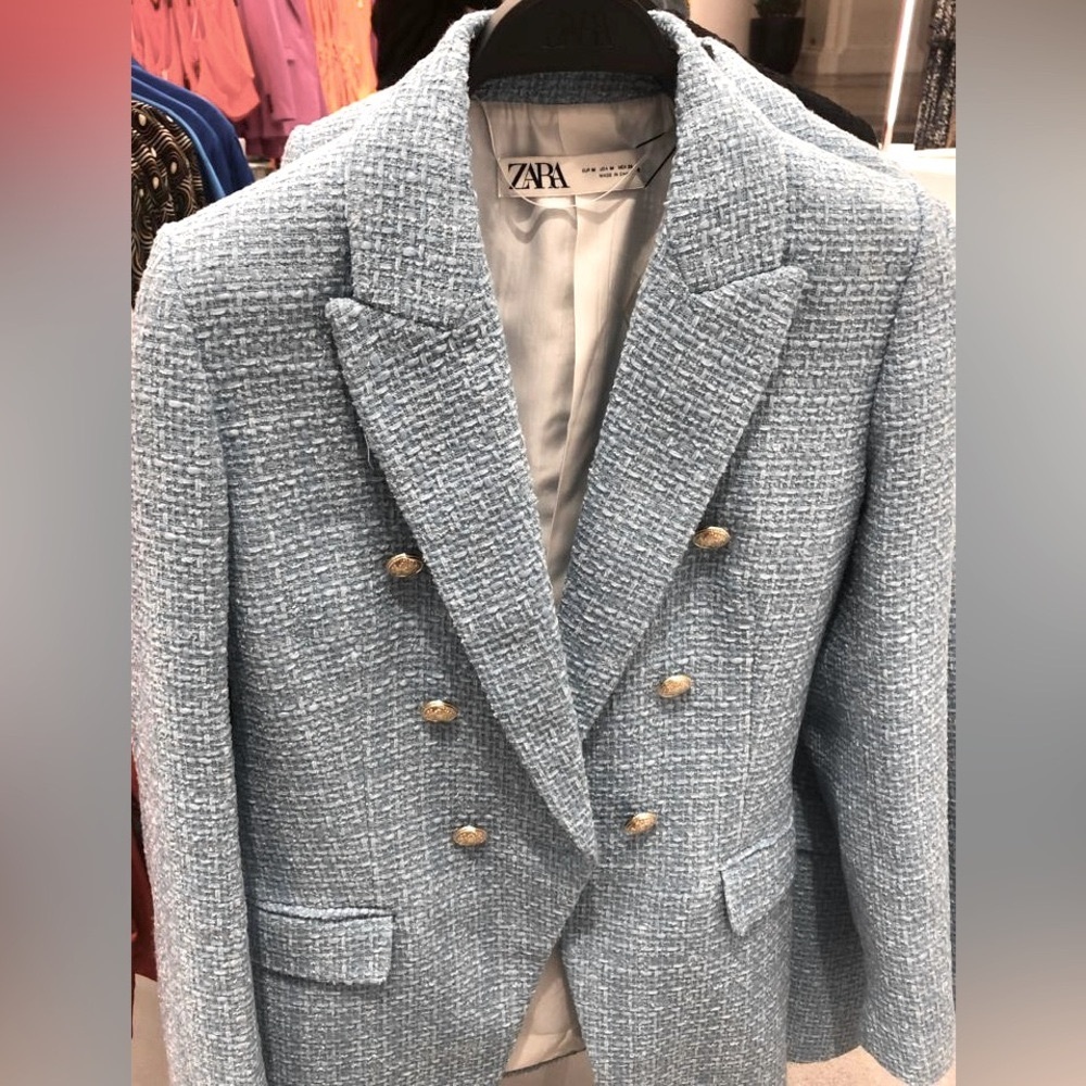ZARA Textured Double-Breasted Blazer - Picture 1 of 9